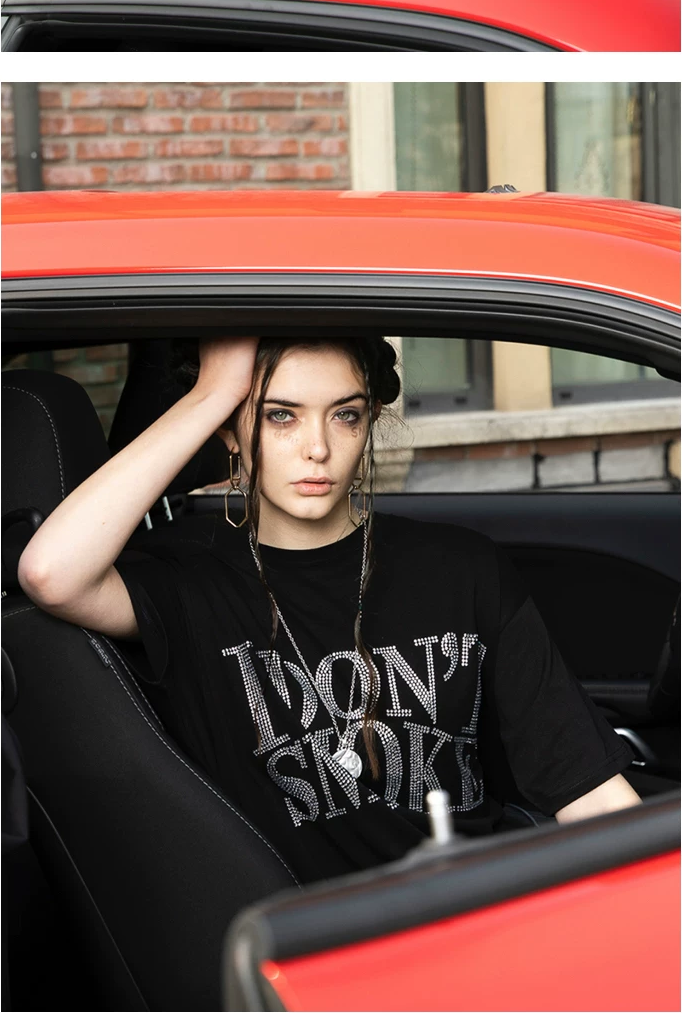 Street Style Rhinestone Logo Print T-Shirt