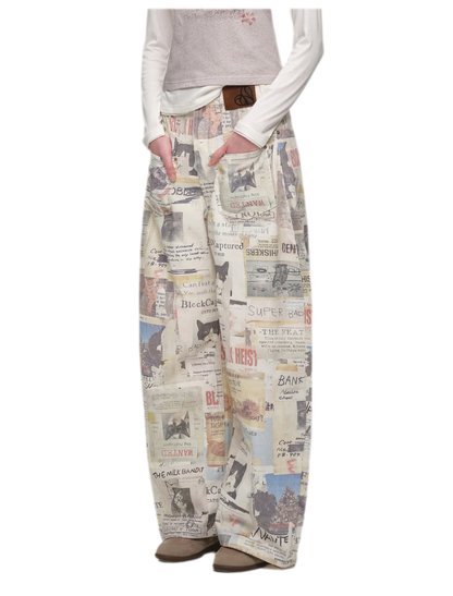 Pantalon en toile imprimé à jambes larges