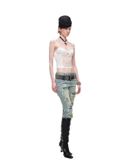 Lace Panel Satin Corset Top