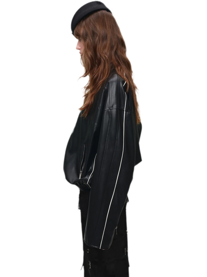 Contrast Trim Cropped PU Jacket