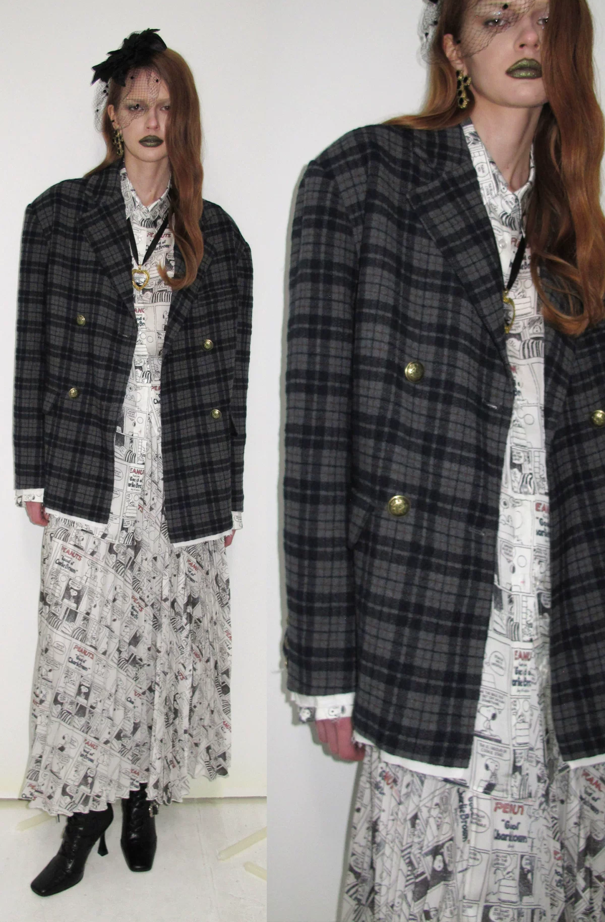 Vintage Plaid Double-Breasted Coat