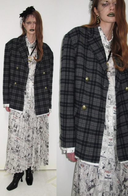 Vintage Plaid Double-Breasted Coat