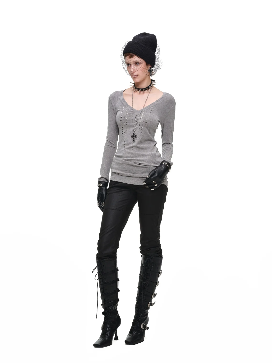 Rhinestone Fitted Knit Top