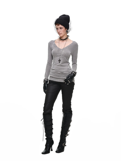 Rhinestone Fitted Knit Top