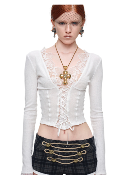 Lace Trim Knit Top