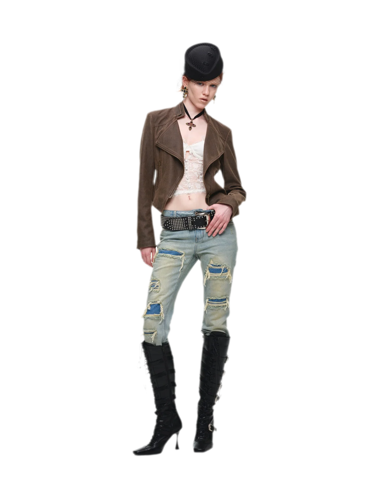 Washed Leather-Look Fitted Jacket