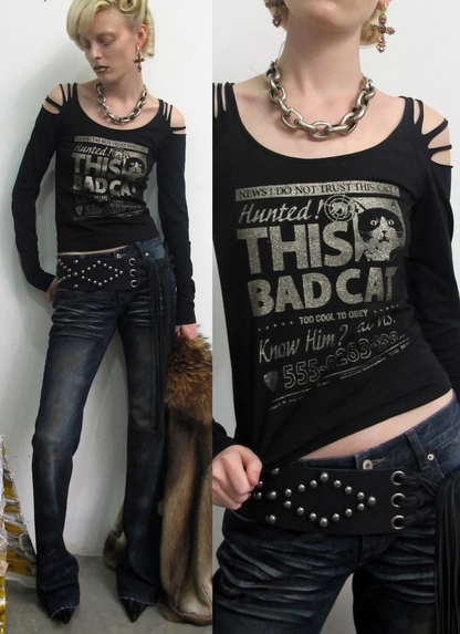 Distressed Graphic Off-Shoulder T-Shirt