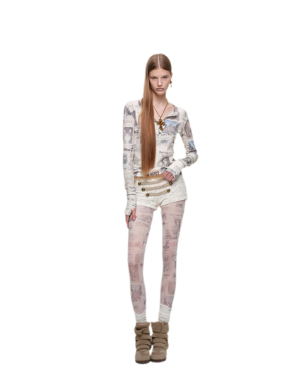 Vintage Cat Print Tights