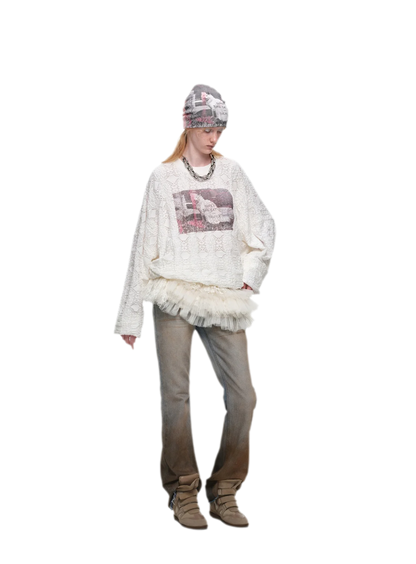 Distressed Cat Graphic Sweatshirt