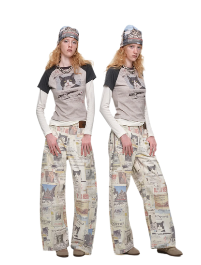 Pantalon en toile imprimé à jambes larges