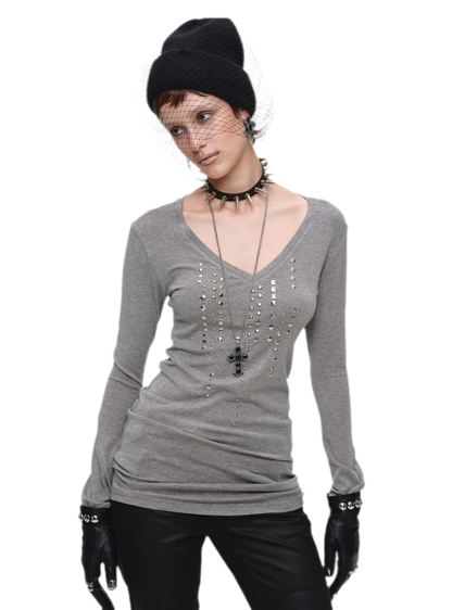 Rhinestone Fitted Knit Top