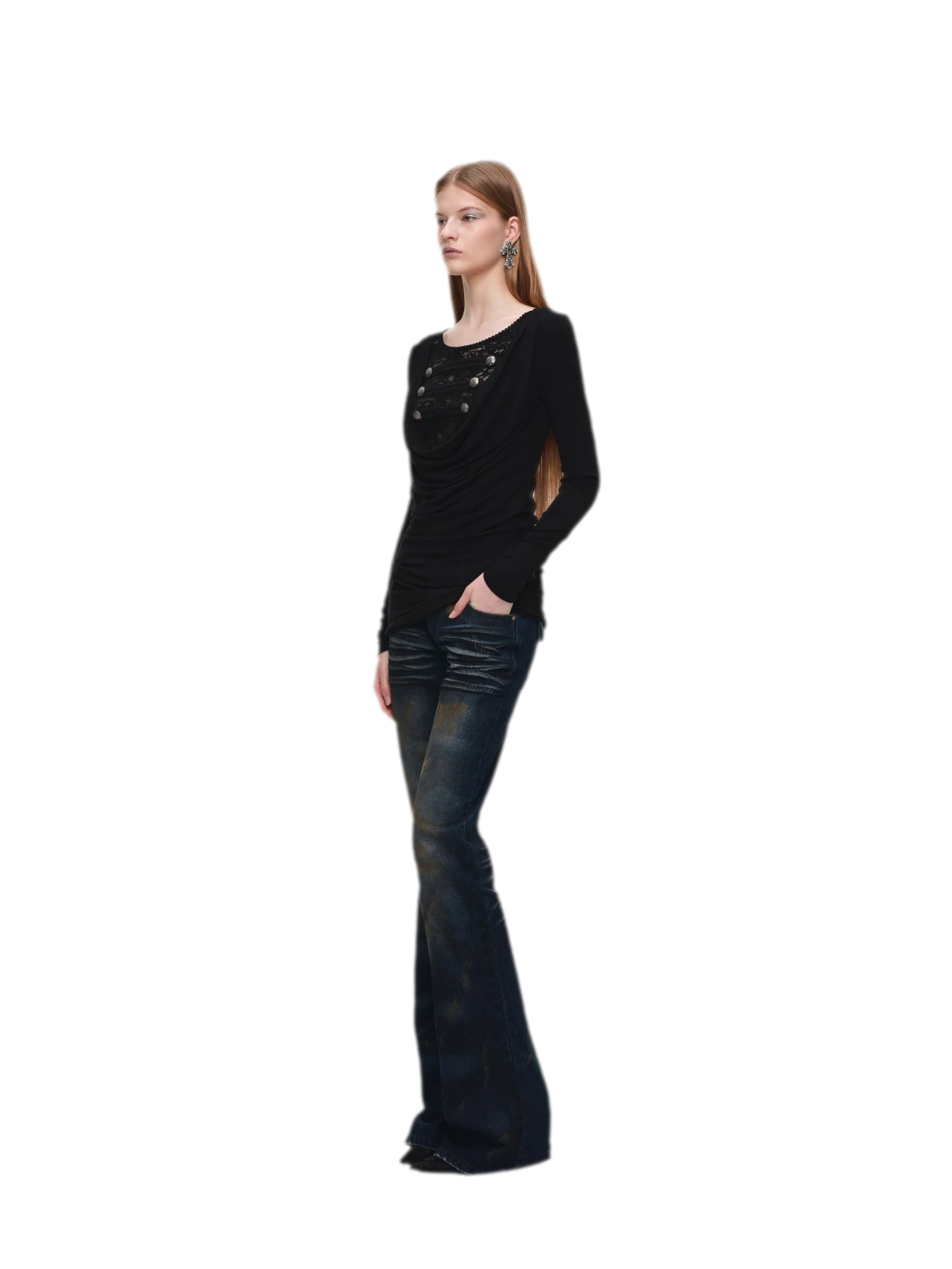 Rust-Dyed Flared Leg Jeans