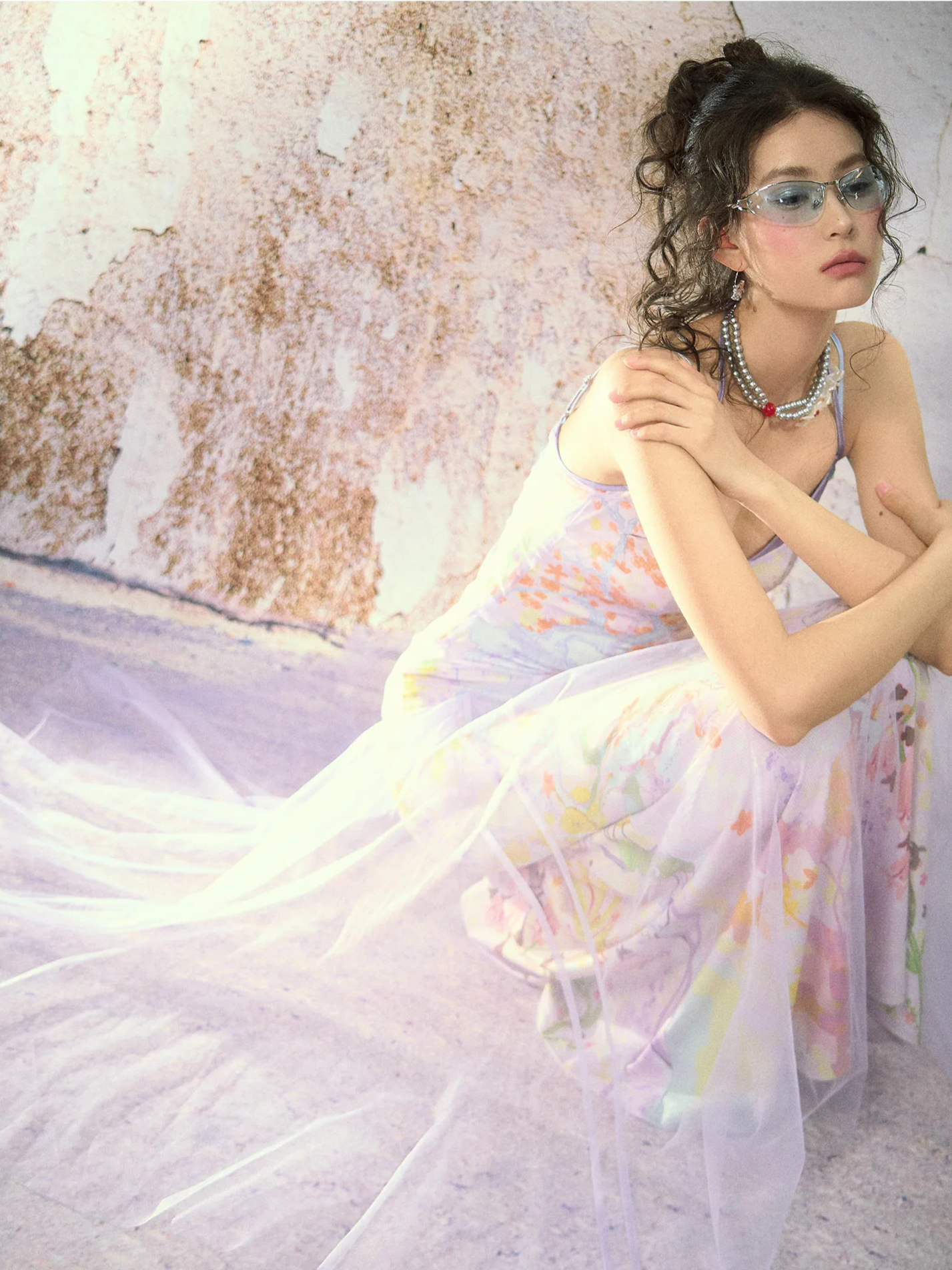 Oil-Painted Print Organza Set