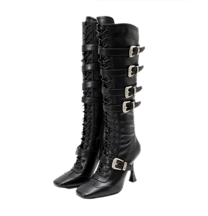 Metal Buckle Knee-High Boots
