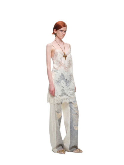 Washed Lace Straight Pants
