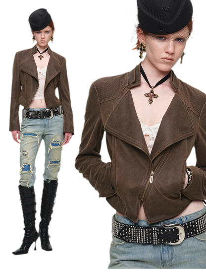 Washed Leather-Look Fitted Jacket