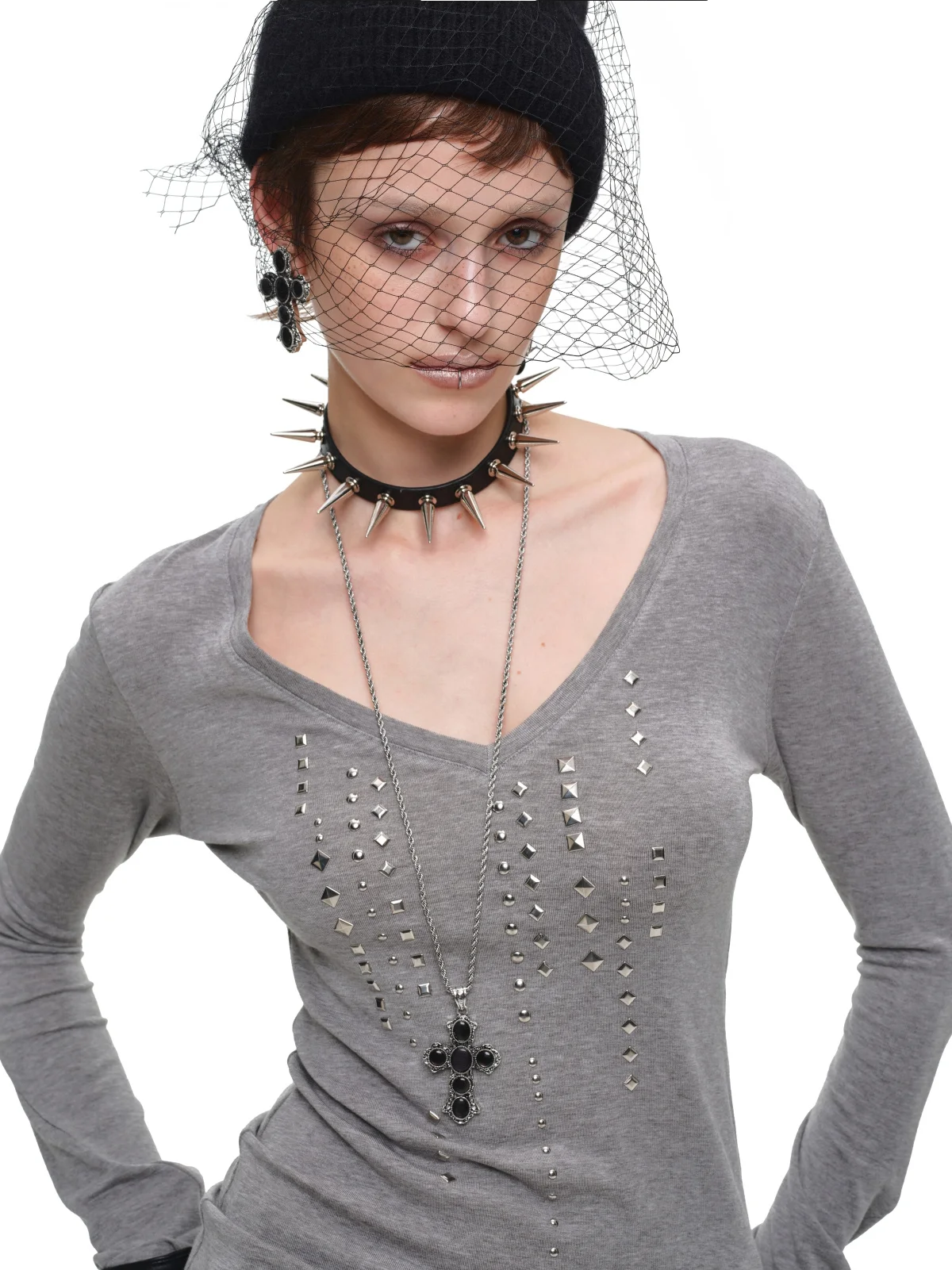 Rhinestone Fitted Knit Top