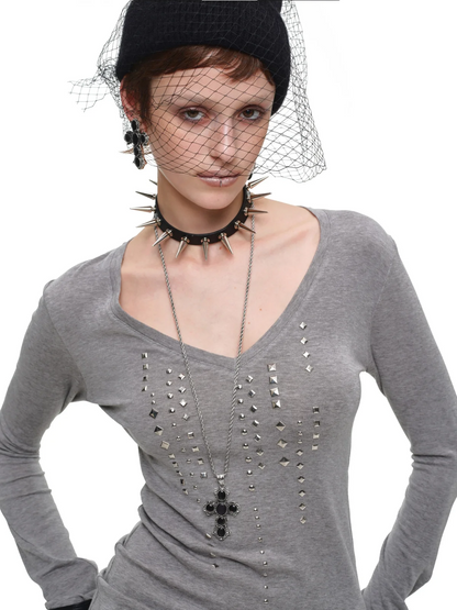 Rhinestone Fitted Knit Top