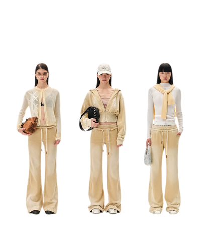 Sand-Washed Faded Straight-Leg Pants