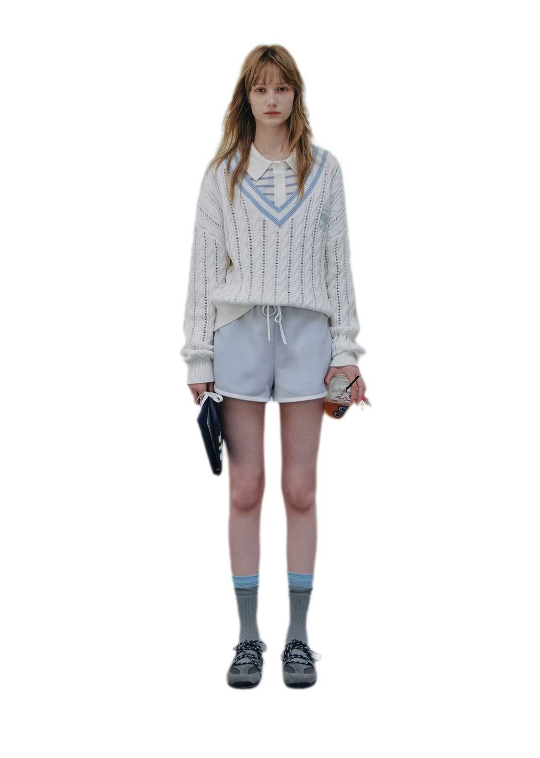 Cable Knit Cropped V-Neck Sweater