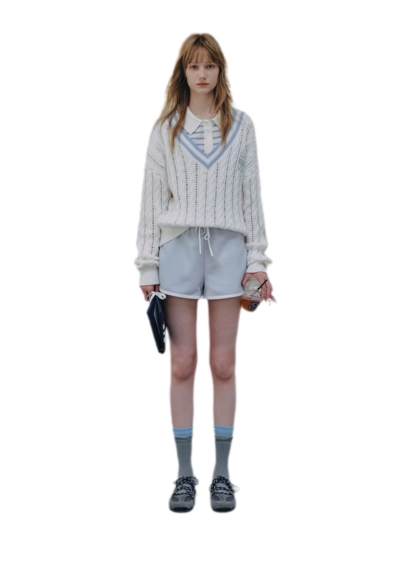 Cable Knit Cropped V-Neck Sweater