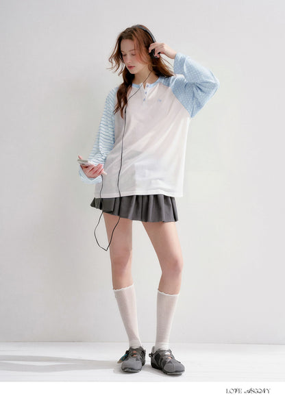 Striped Polka Dot Raglan Sleeve Long Sleeve Pullover