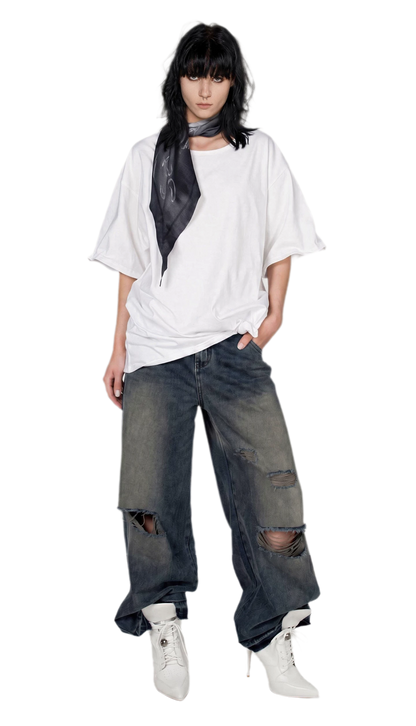Graphic Scarf Detail Loose T-Shirt