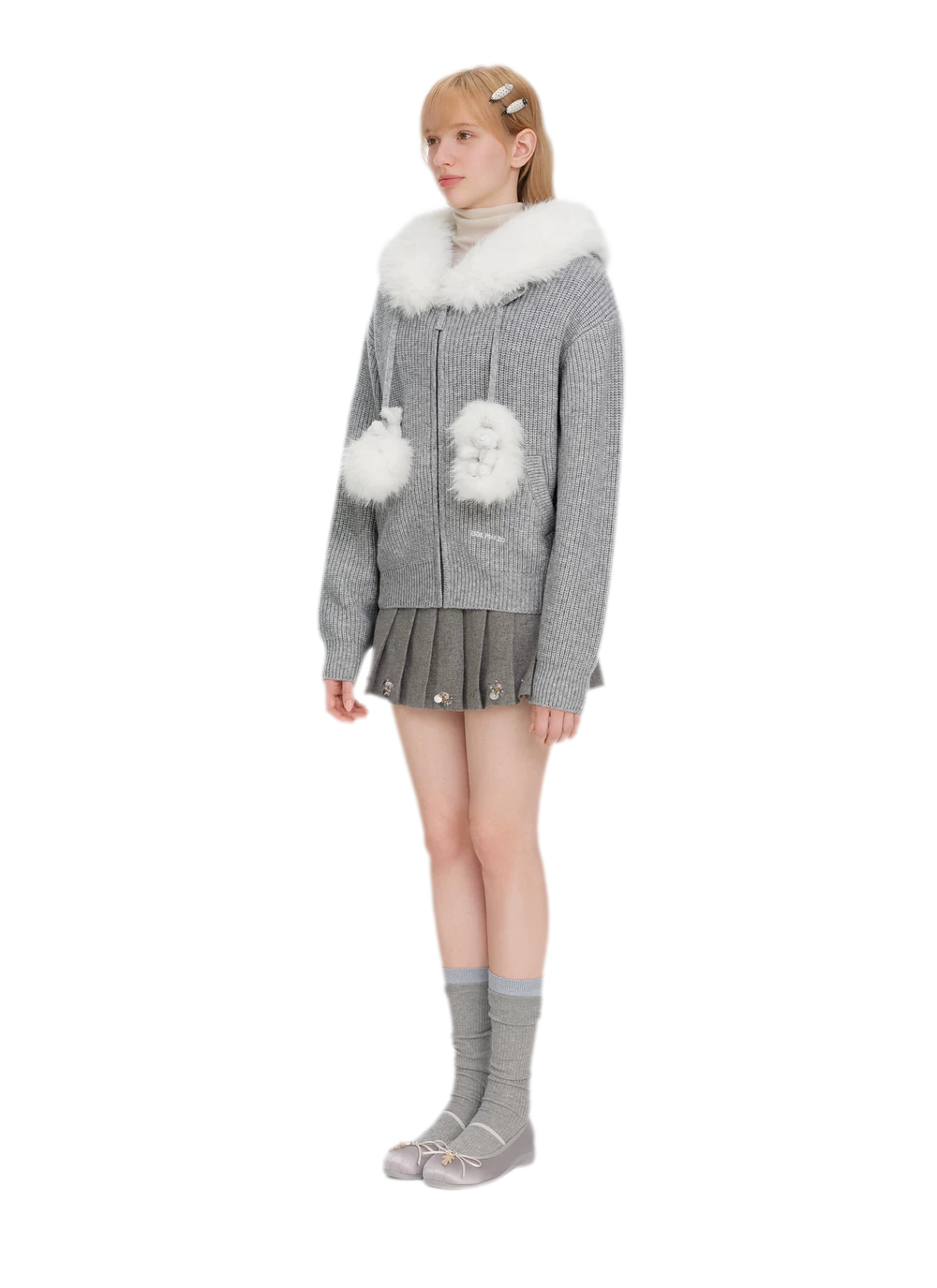 Pom-Pom Hooded Knit Sweater