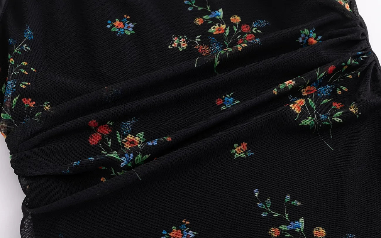 Dark Floral Mesh Qipao Dress