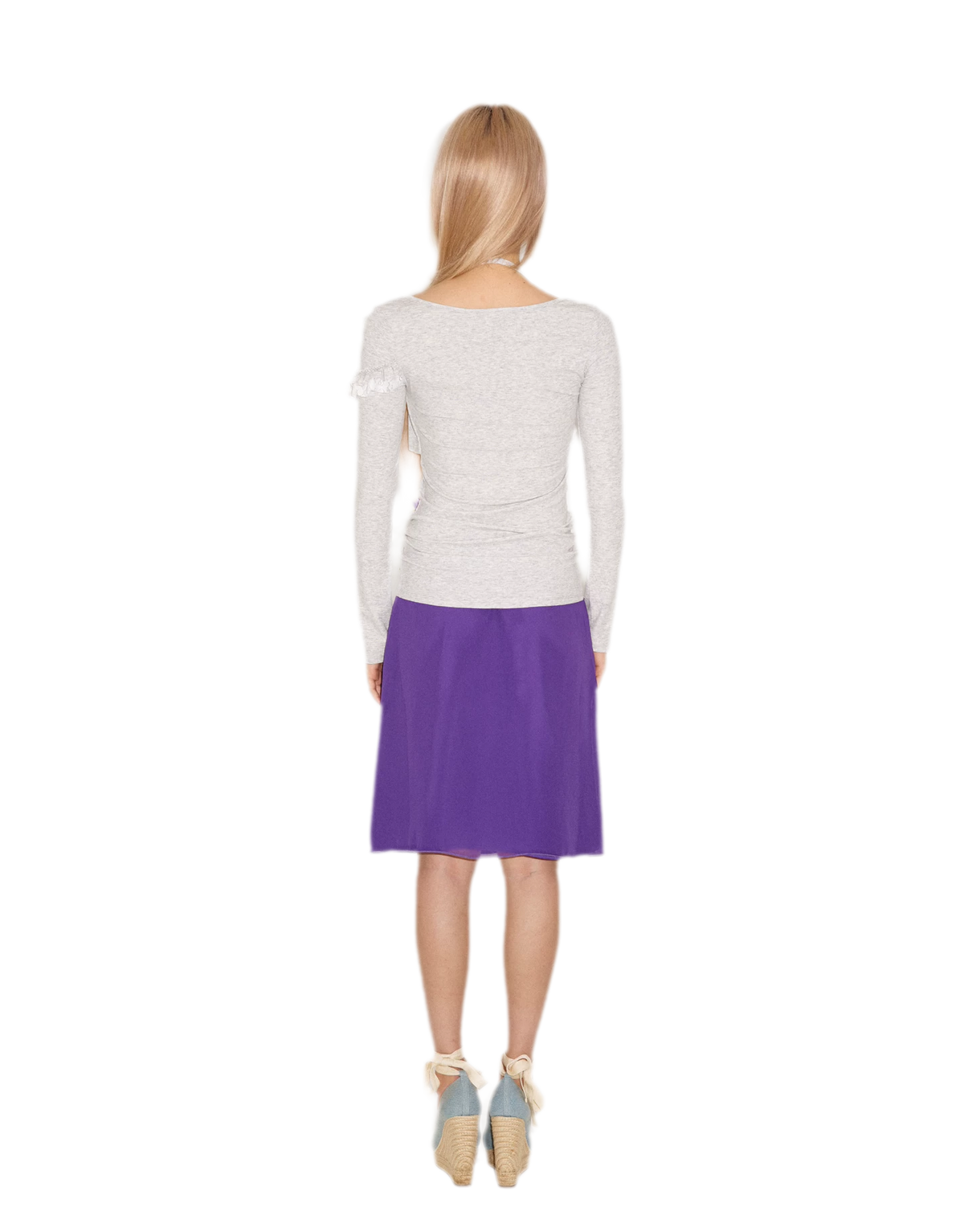 Lace Ruffle Fitted Long-Sleeve Top