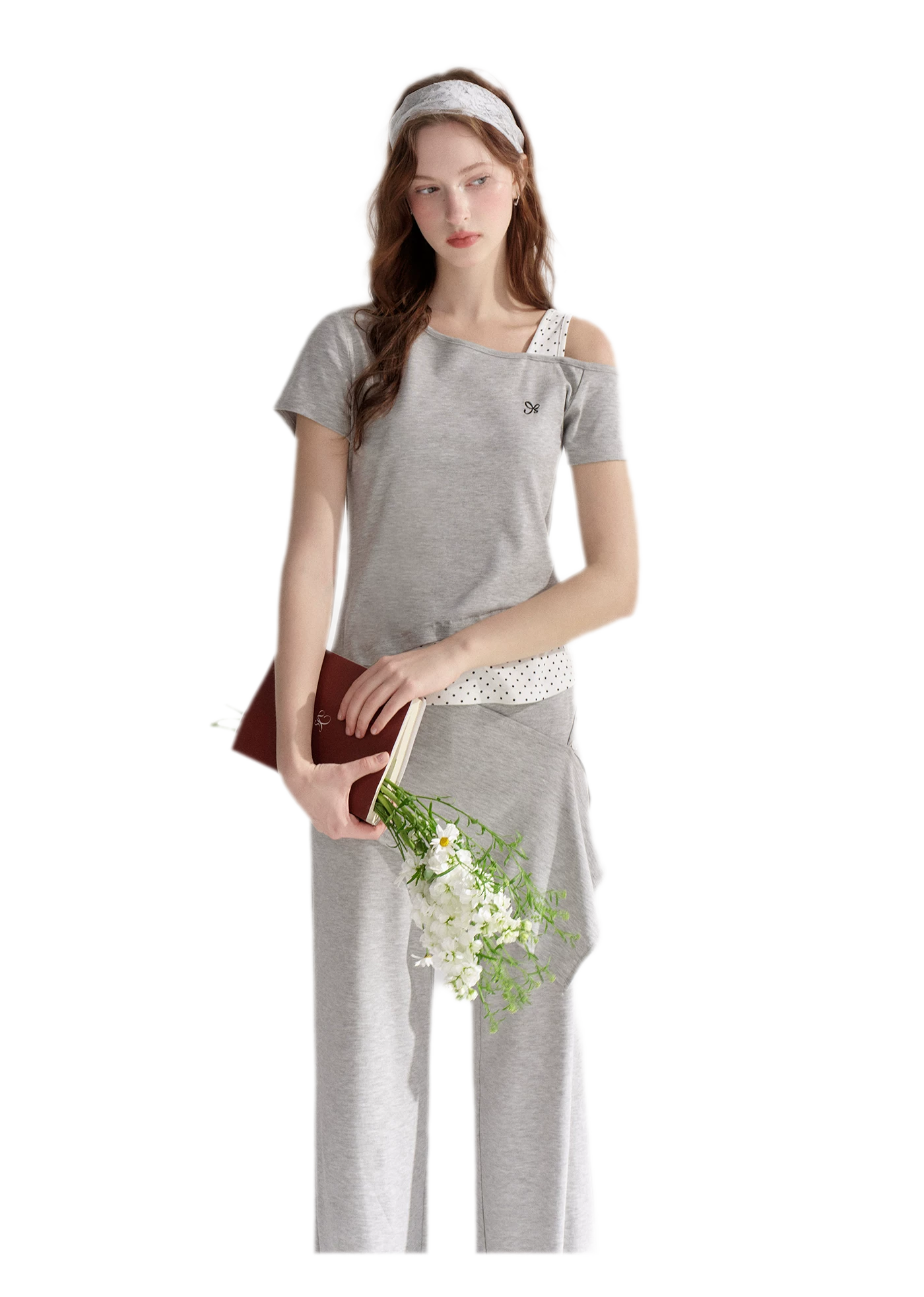 Lyocell Polka Faux Two-Piece Set