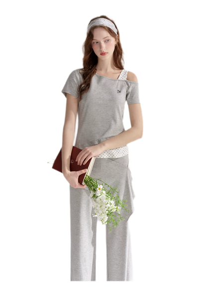 Lyocell Polka Faux Two-Piece Set