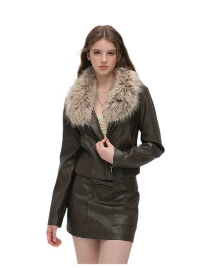 Textured Cropped PU Jacket
