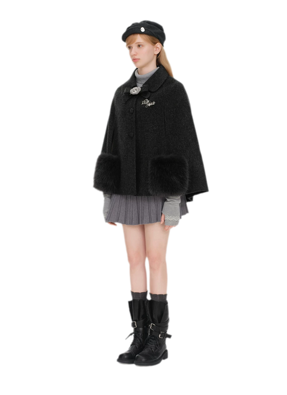 Cappotto mantella in peluche con fiocco