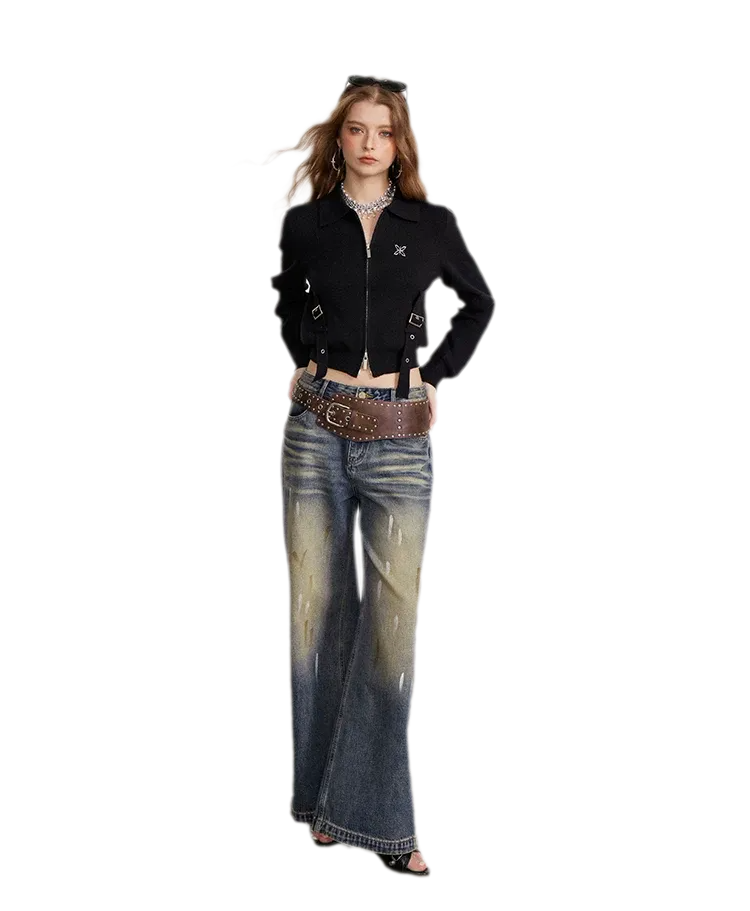 Vintage Cropped Zip Cardigan
