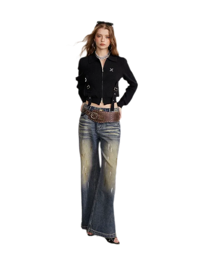 Vintage Cropped Zip Cardigan