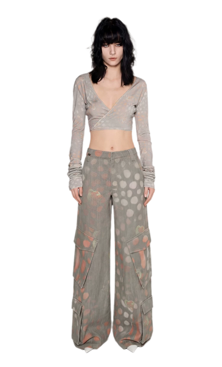 Printed Wide-Leg Cargo Pants