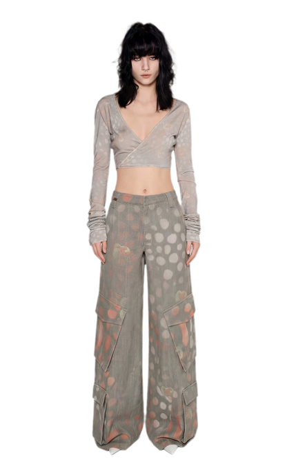 Printed Wide-Leg Cargo Pants