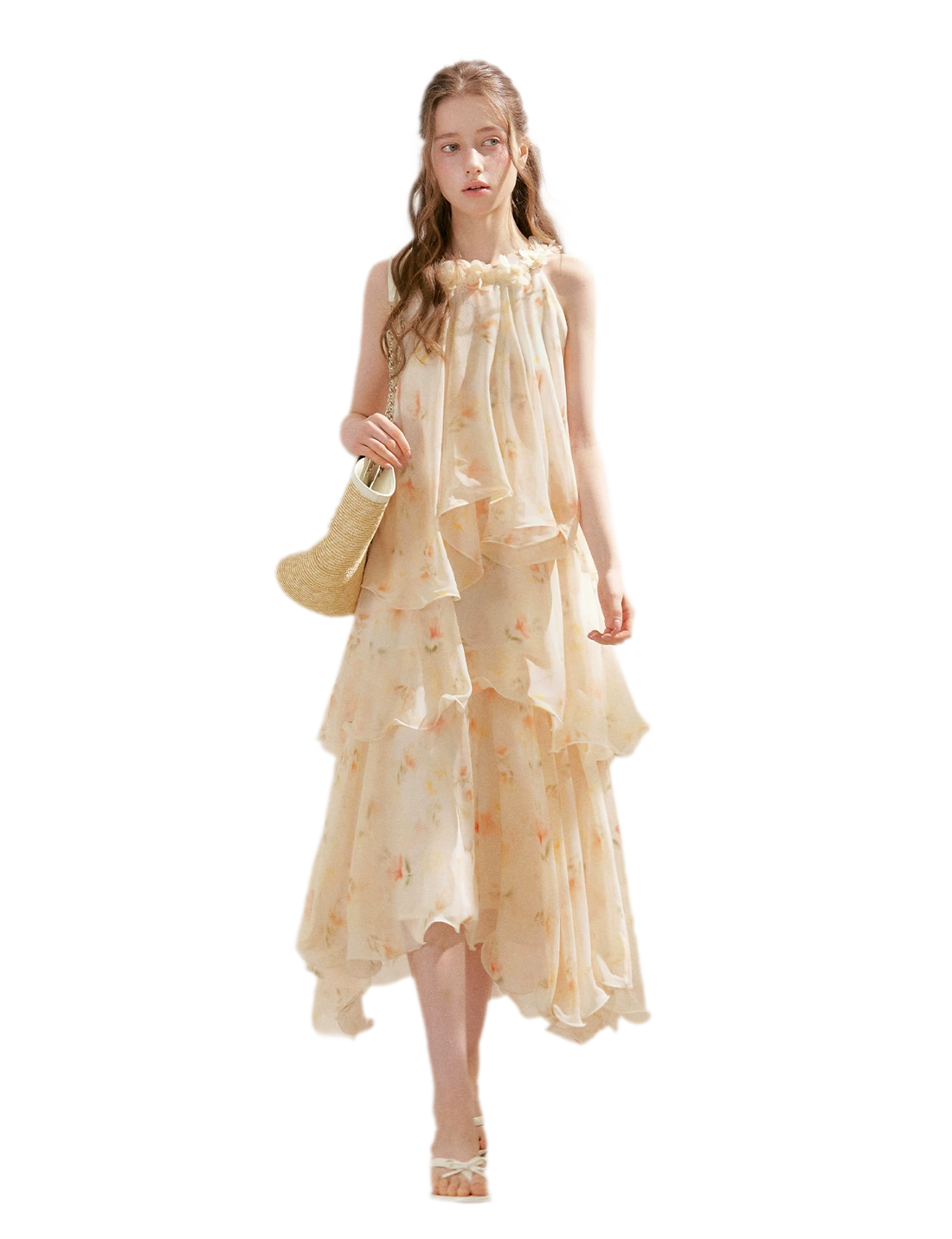 Chiffon Floral Halter Long Dress