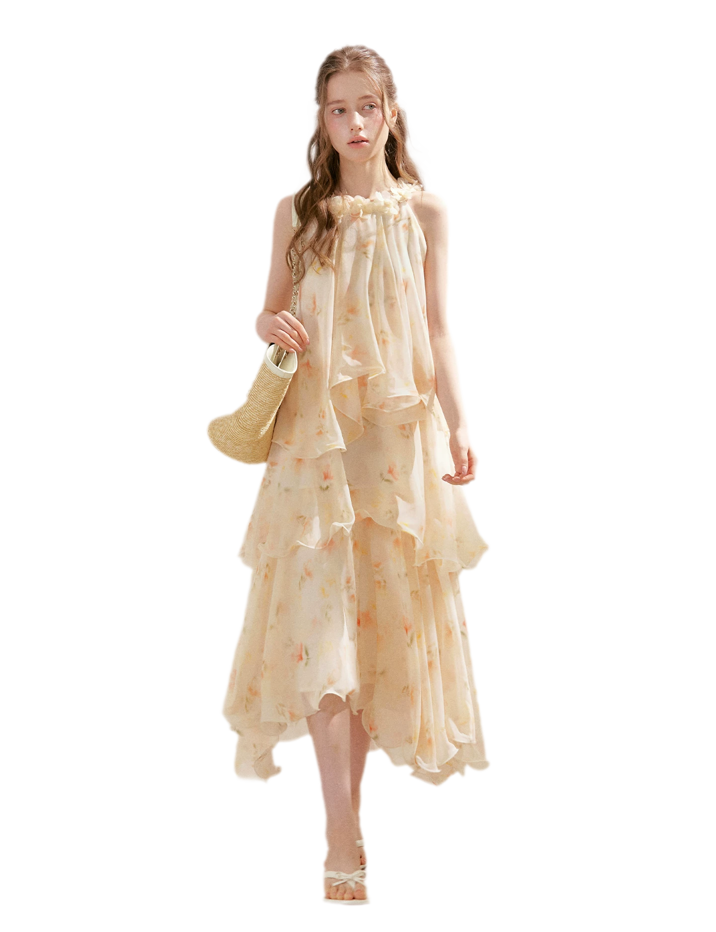 Chiffon Floral Halter Long Dress
