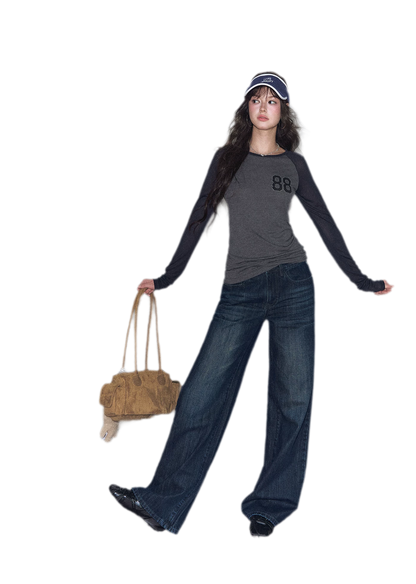 Washed Low-Rise Straight-Leg Jeans