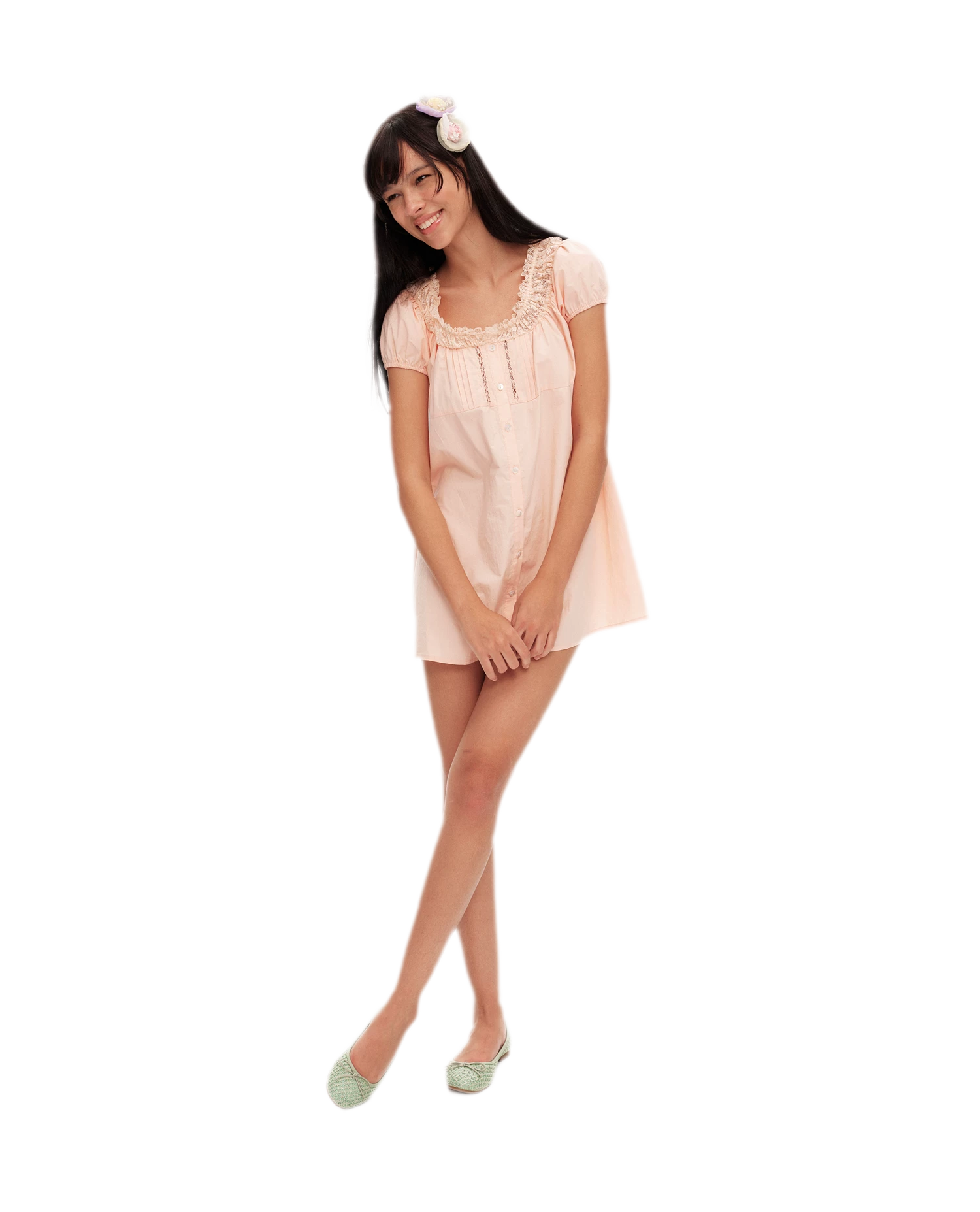 Lace Trim Puff Sleeve Dress