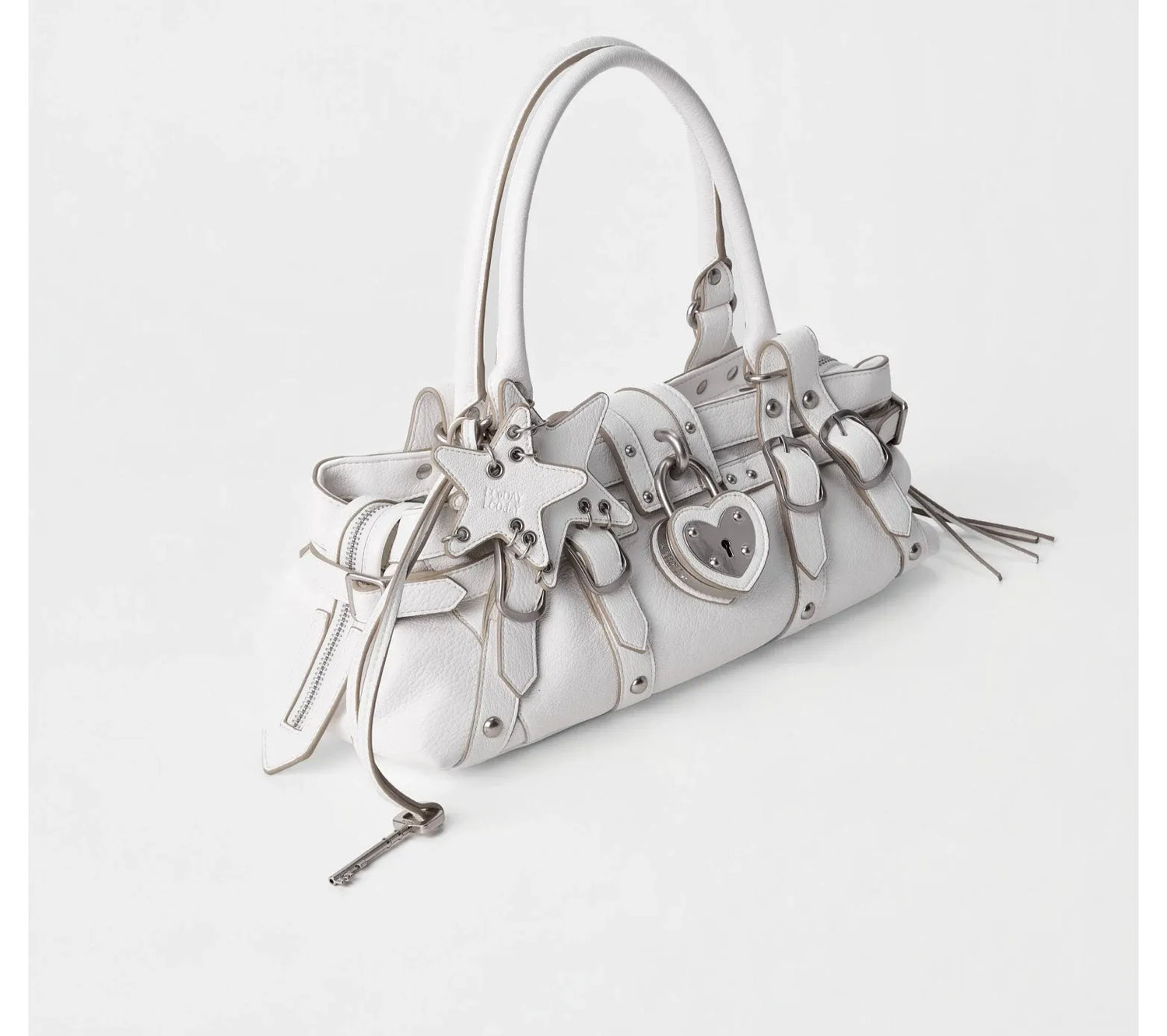 Textured Heart-Lock Top-Handle Bag