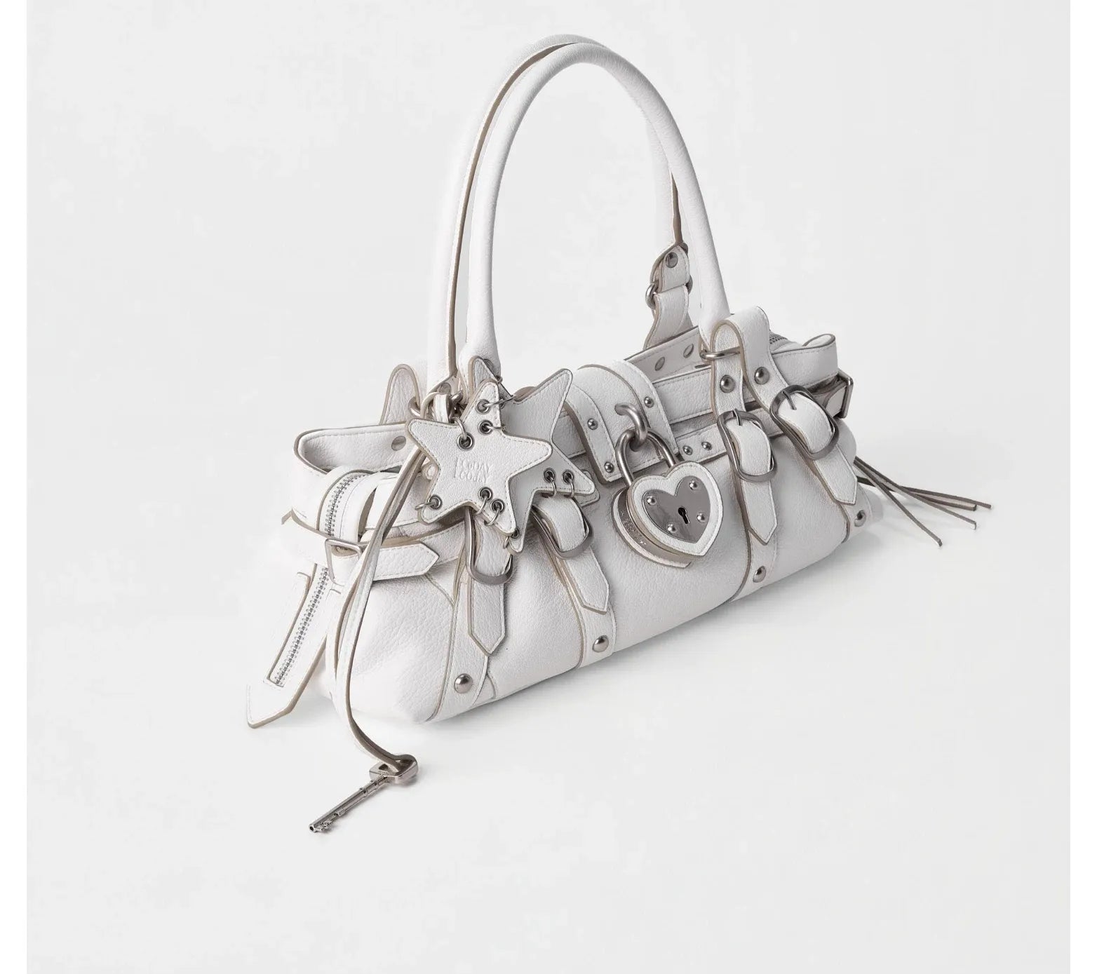 Textured Heart-Lock Top-Handle Bag