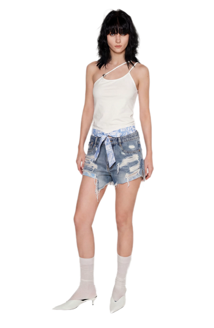 Wave Trim Denim Shorts