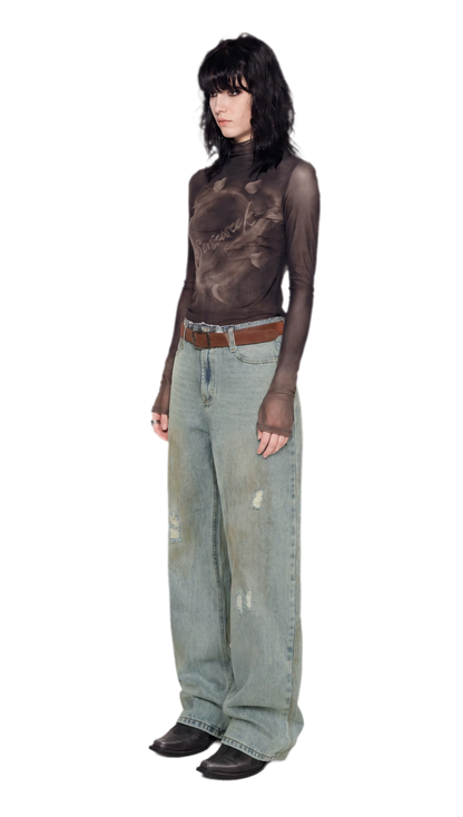 Vintage Washed Wide-Leg Jeans