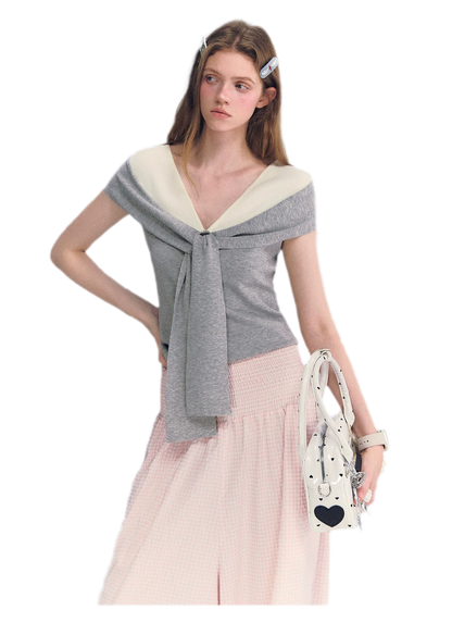 Colorblock Off-Shoulder Tee