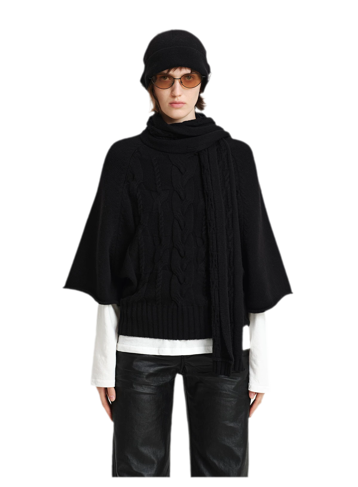 Kabelstrick-Cape-Pullover