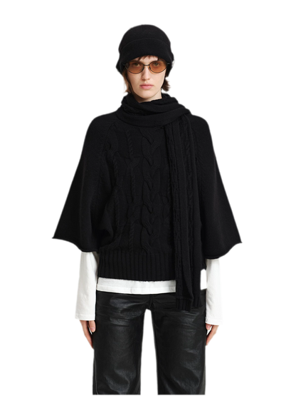 Kabelstrick-Cape-Pullover