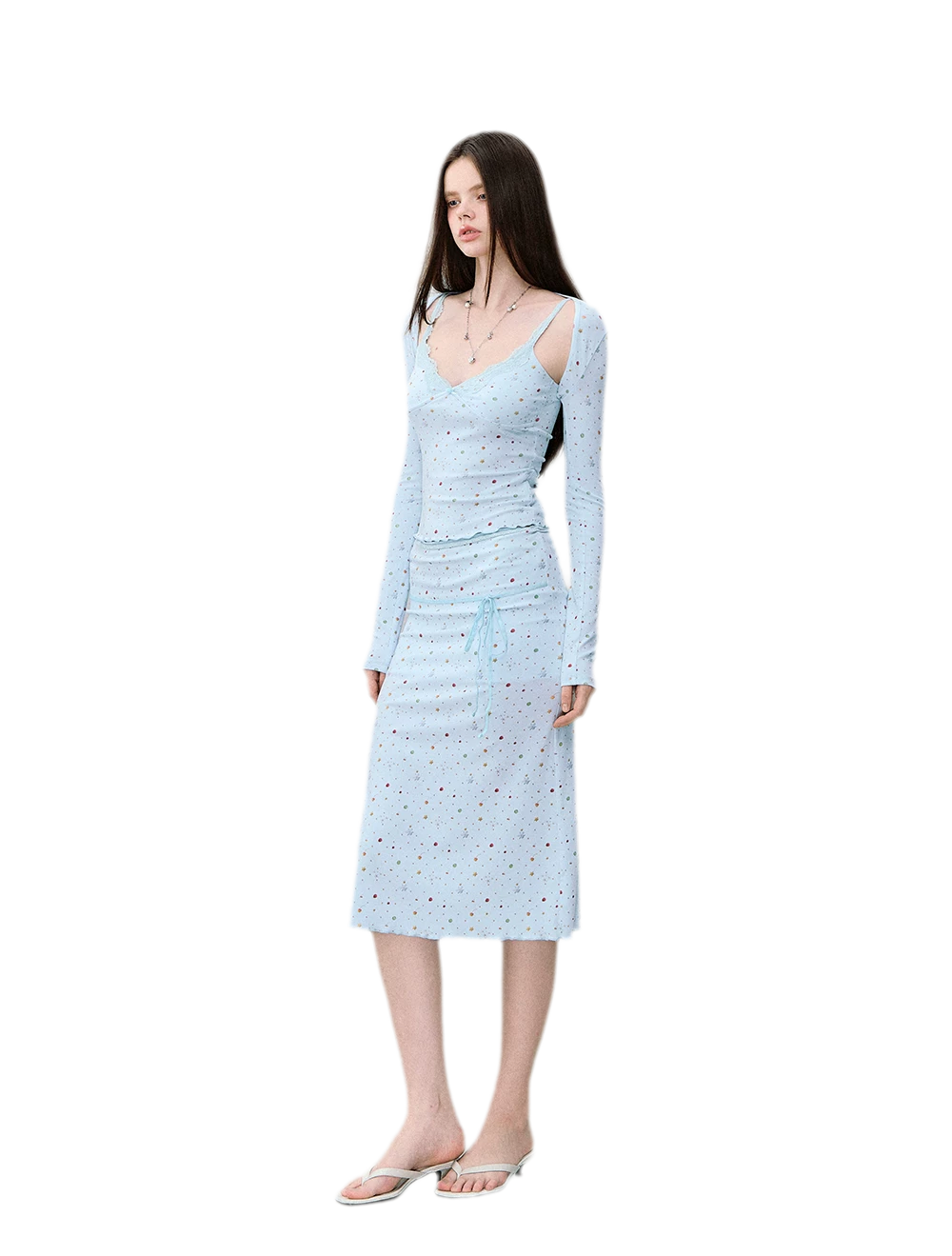 Light Blue Polka-Dot Three-Piece Set